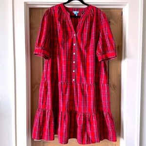 Draper James Loretta Cotton Midi Shirtdress Womens 2X Elle Plaid Cottage Core